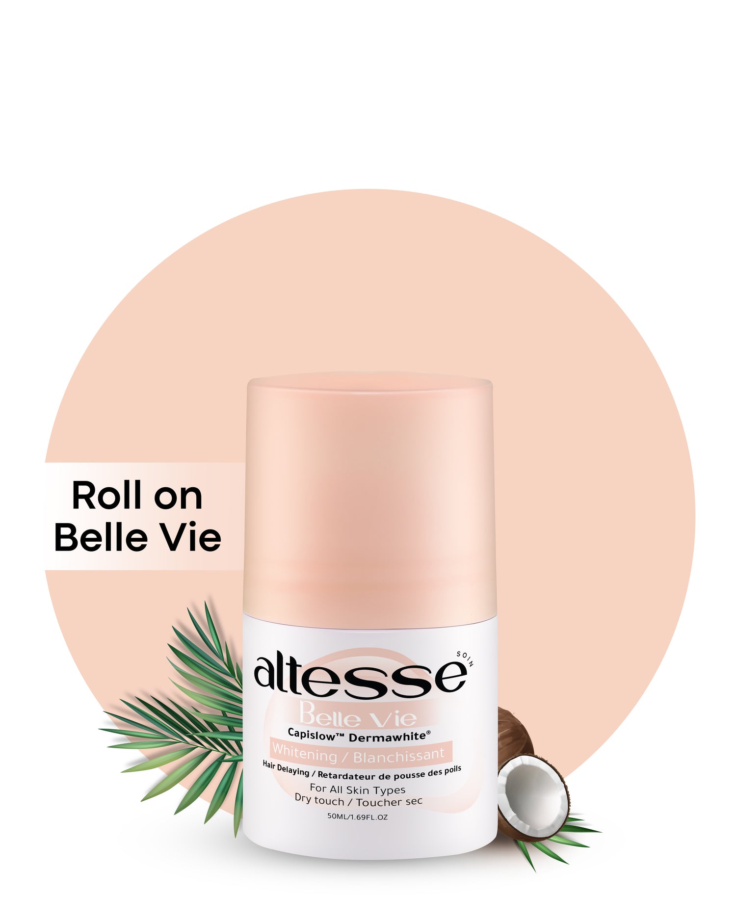 Whitening and Hair Delaying Roll-On Deodorant  Belle vie 50Ml (Coconut and Oud scent)
