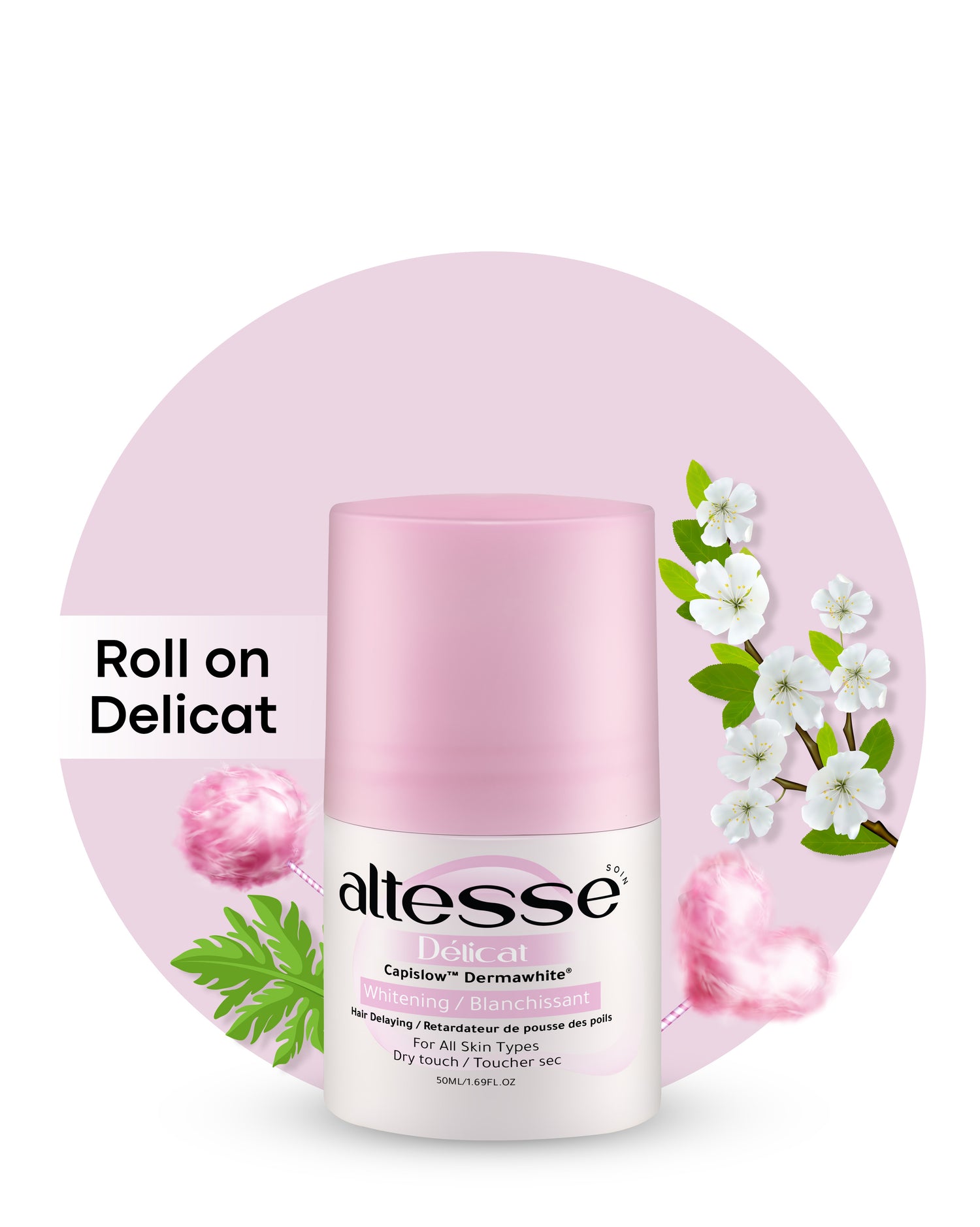 Whitening and Hair Delaying Roll-On Deodorant Délicat 50Ml (Candy Scent)